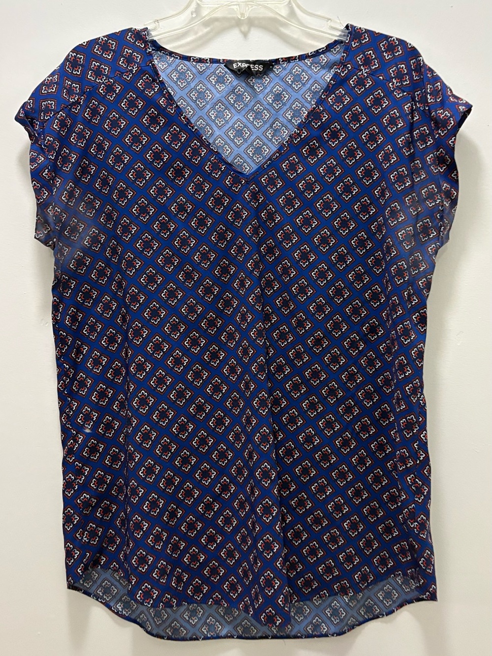 Express Blue Geometric V-Neck Blouse